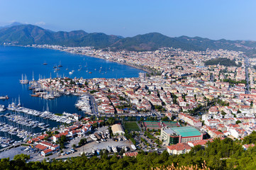 Fototapeta na wymiar View of Marmaris harbor on Turkish Riviera.