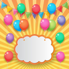 balloon and party flags sky background