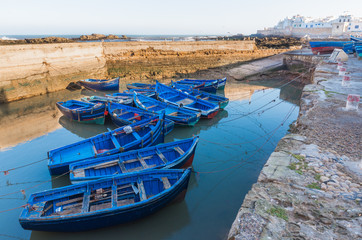 The blue boats park at of Skala du Port