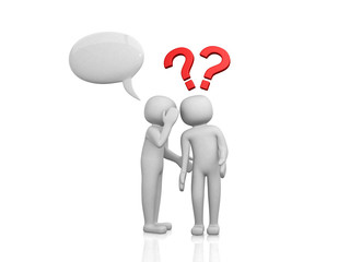3d people - men, person whispered at ear and question marks
