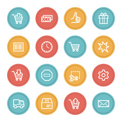 Shopping cart web icons, color circle buttons