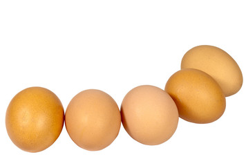 Five Newly Laid Brown Eggs in a Row