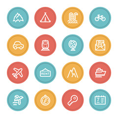 Travel web icon set 1, color circle buttons