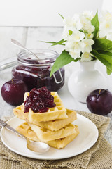 waffles with plum jam