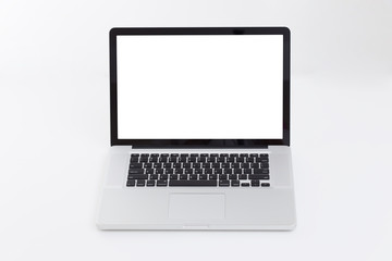 Blank screen laptop computer isolated on white background