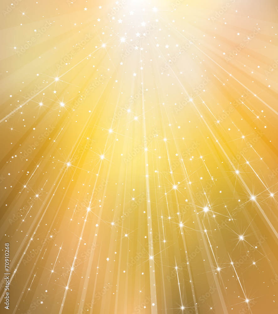 Wall mural vector golden background with rays and stars.