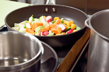 fresh vegetables on a frying pan