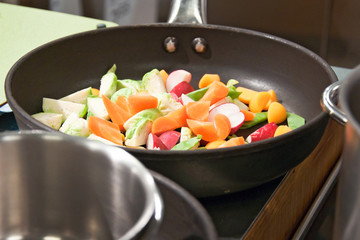 fresh vegetables on a frying pan