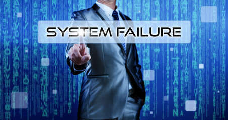 Businessman pressing on button system failure