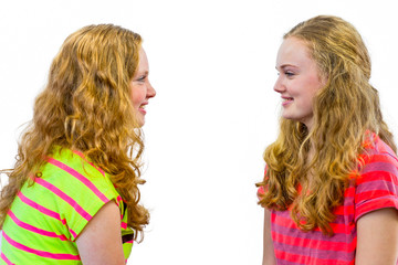 Two girls looking at each other