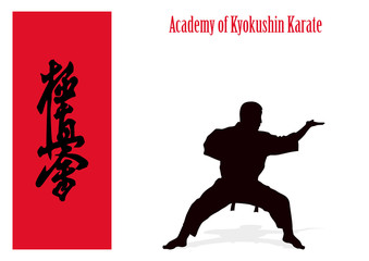 Silhouette of the man of engaged karate on a white background.