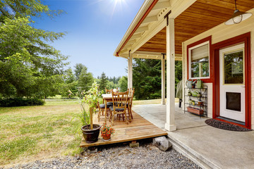 Farm house with patio area