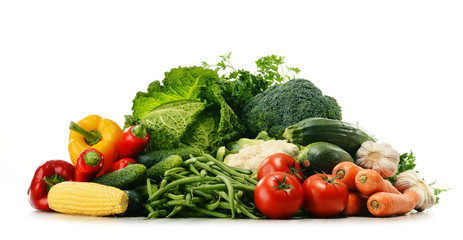 Fototapeta na wymiar Variety of fresh organic vegetables isolated on white