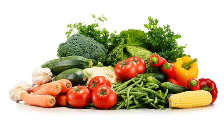Fototapeta na wymiar Variety of fresh organic vegetables isolated on white