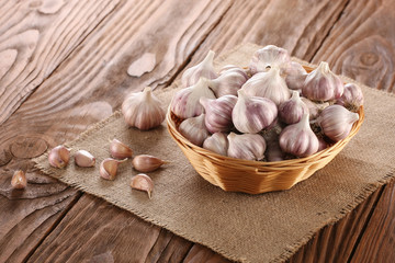 garlic in a wicker basket