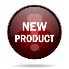 new product red glossy web icon on white background.