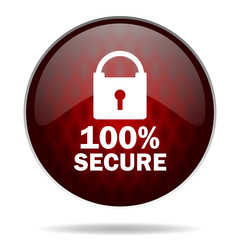 secure red glossy web icon on white background.
