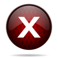 cancel red glossy web icon on white background.