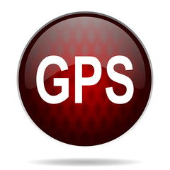 gps red glossy web icon on white background.