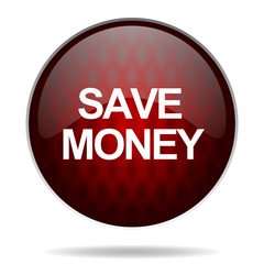 save money red glossy web icon on white background.