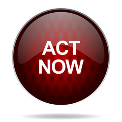 act now red glossy web icon on white background.