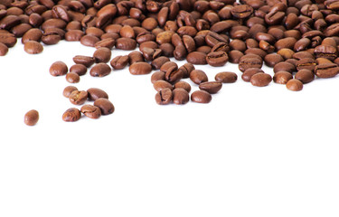 Brown coffee beans isolated on white background