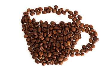 Brown coffee beans isolated on white background
