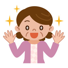 目を輝かせて喜ぶ中高年女性