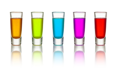 Five colorful vodka shots