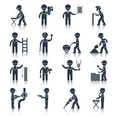 Construction worker icons black