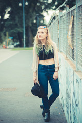 beautiful young blonde hair woman hipster