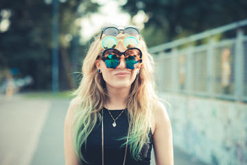 beautiful young blonde hair woman hipster