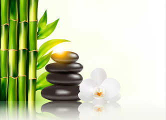 Fototapeta na wymiar Spa background with bamboo and stones.Vector