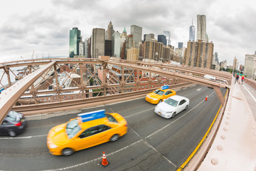 Traffic on Brooklyn Bridge, Lower Manhattan in Background