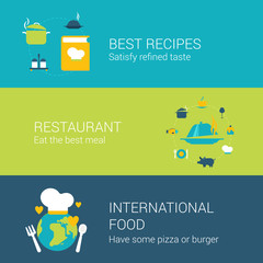 Restaurant infographics banners concept flat icons set recipe