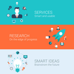 Business research idea infographics concept flat icons set