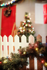 Christmas front door of a country house background. 