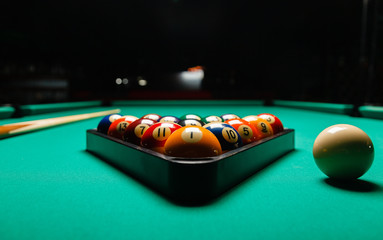 Billiard balls in a pool table. - Powered by Adobe