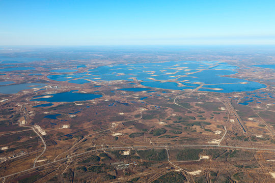 Aerial view of the oil field terrain
