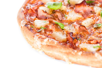 Ham and Pineapple Pizza isolated on white