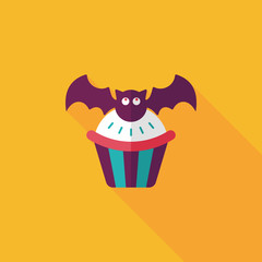 Halloween cupcakes with bat flat icon with long shadow,eps10