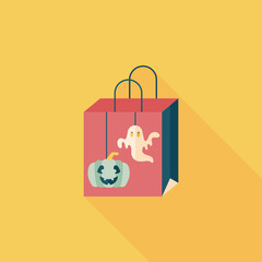 Halloween shopping bag flat icon with long shadow,eps10