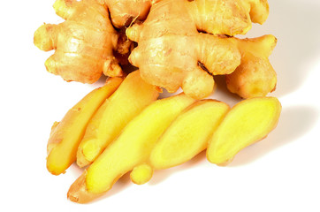 fresh ginger on a white background