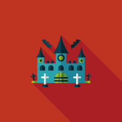 Halloween castle flat icon with long shadow,eps10