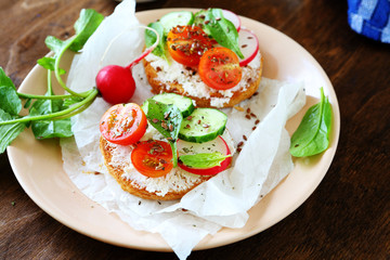 Bruschetta with cheese and vegetables