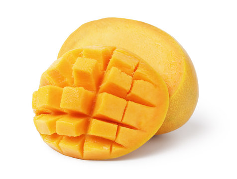 ripe yellow red mango with slice