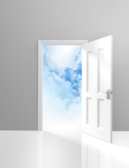 Door to heaven, spirituality concept of a doorway and clouds