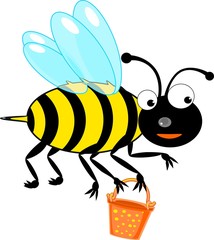 Cute bee with a pot of honey