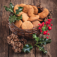 Close up of Christmas cookies in basket