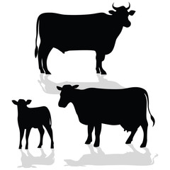 Cow Family Silhouette with Shadow